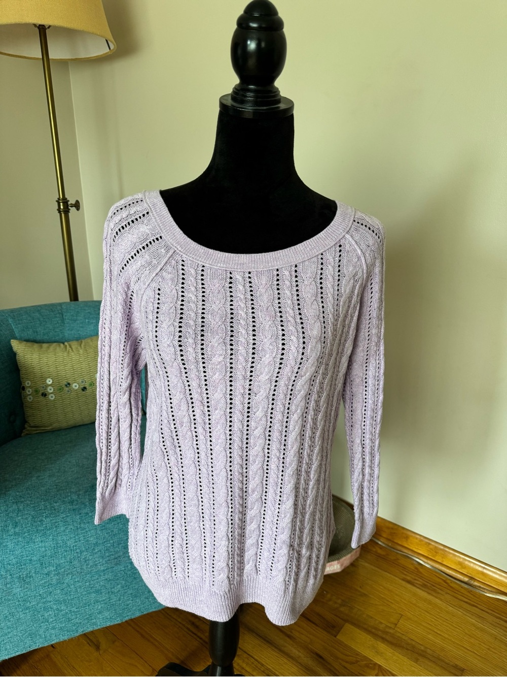 American Eagle Outfitters Lavender Open-Knit Sweater